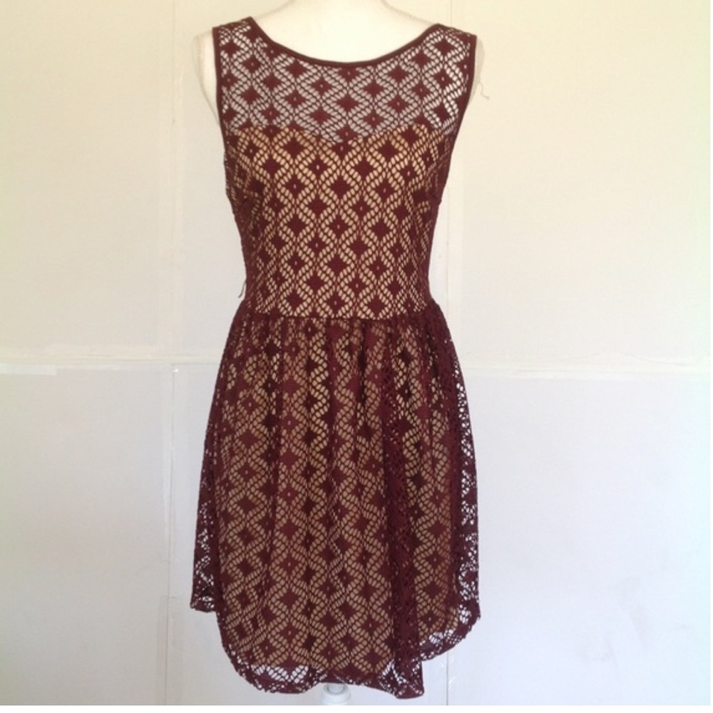 Juniors Burgundy Lace Dress with Underlay Slip Size 3